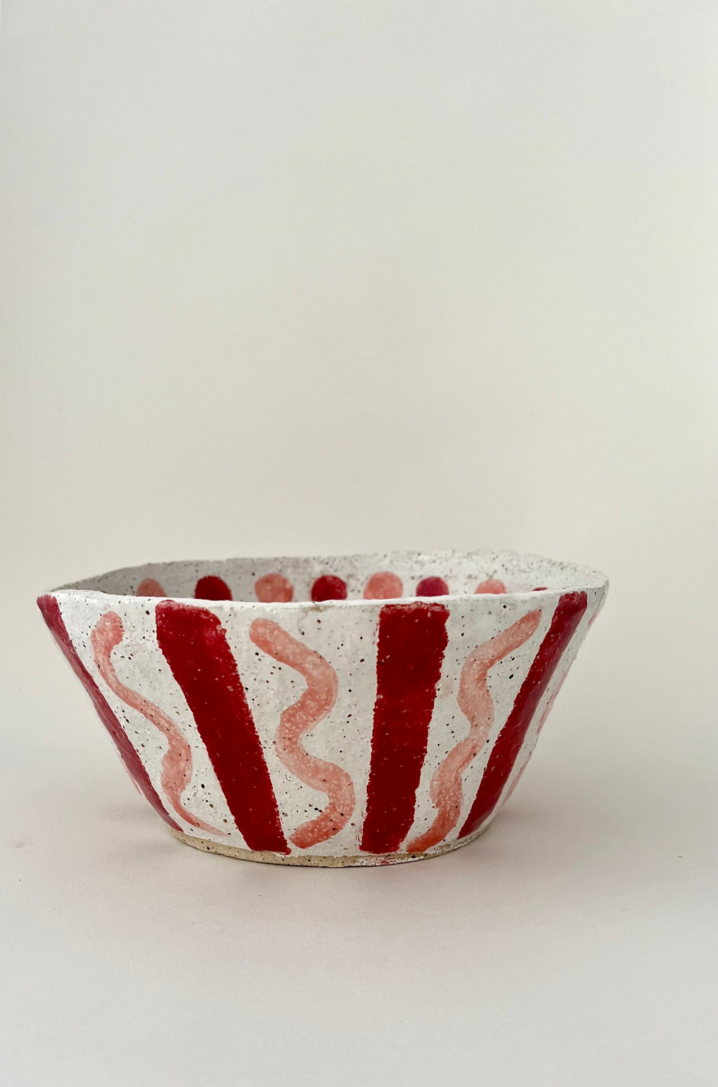 Arodene Serving Bowl in Squiggle & Stripe, Red and Coral
