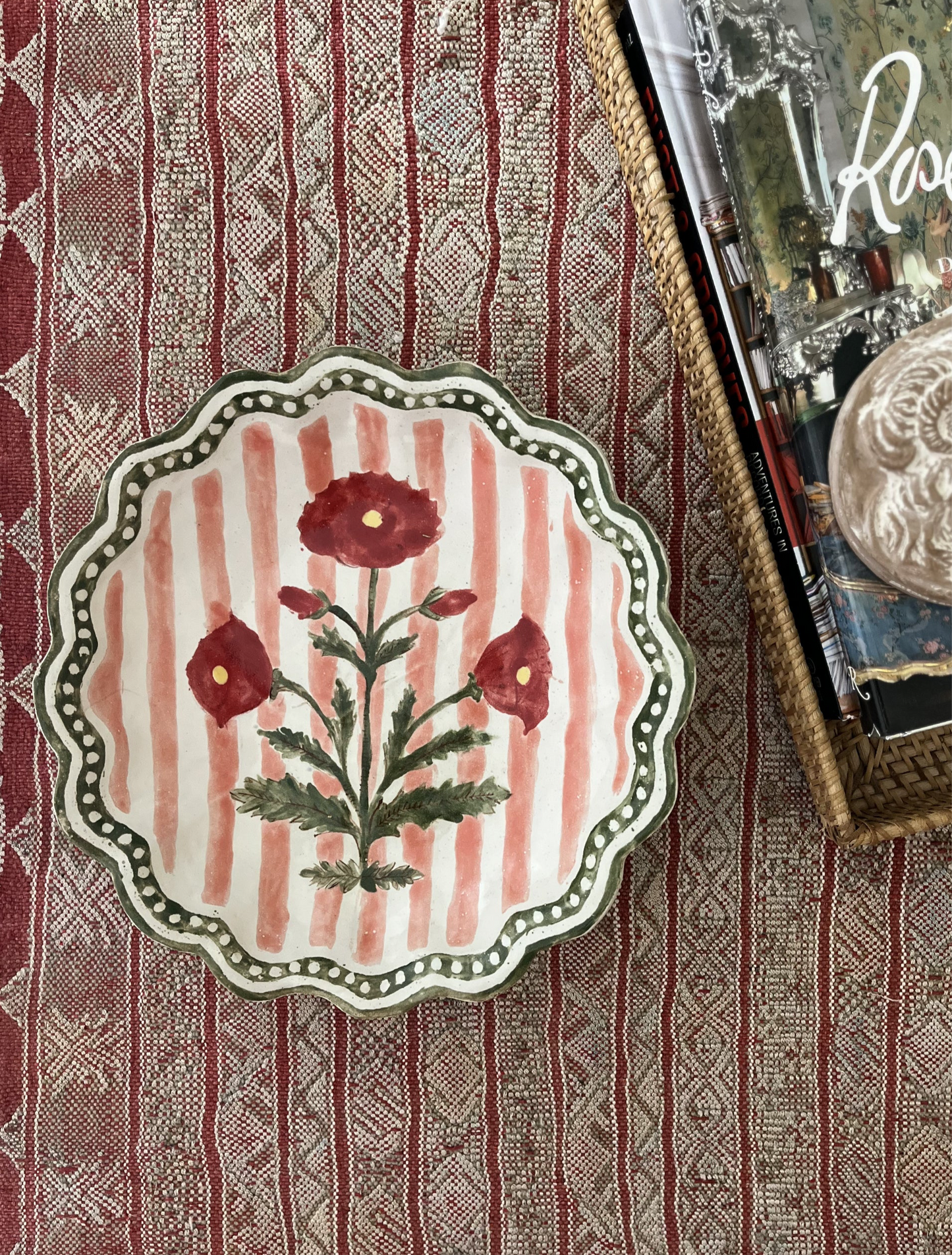 Kestrel Bowl Lrg Marigold Stripe in Coral and Red