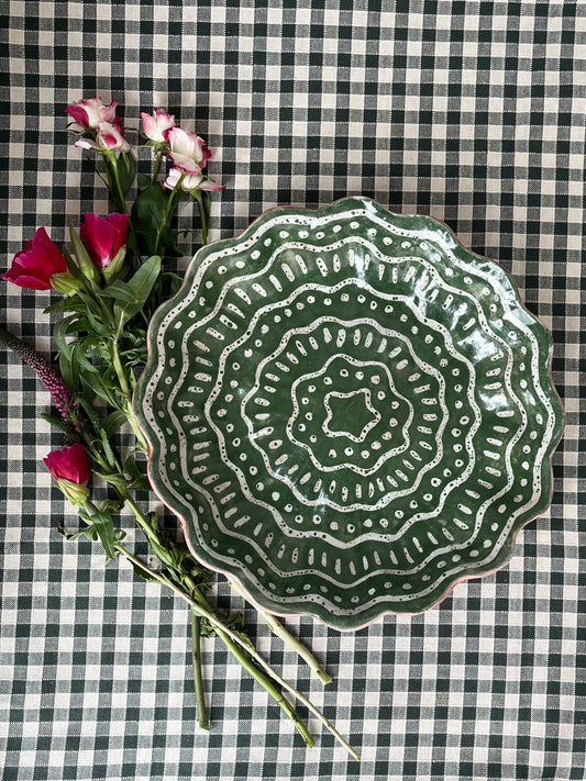 Kestrel Bowl Lrg in Batik Kale Green & Coral