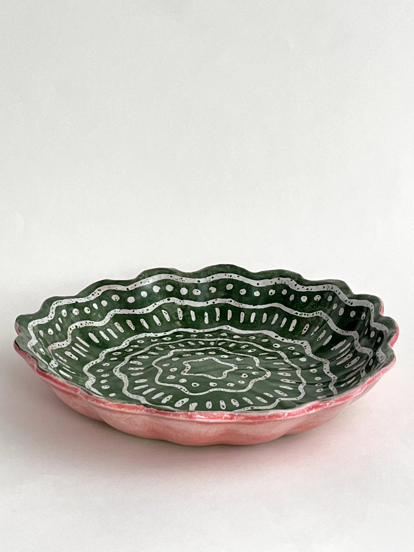 Kestrel Bowl Lrg in Batik Kale Green & Coral