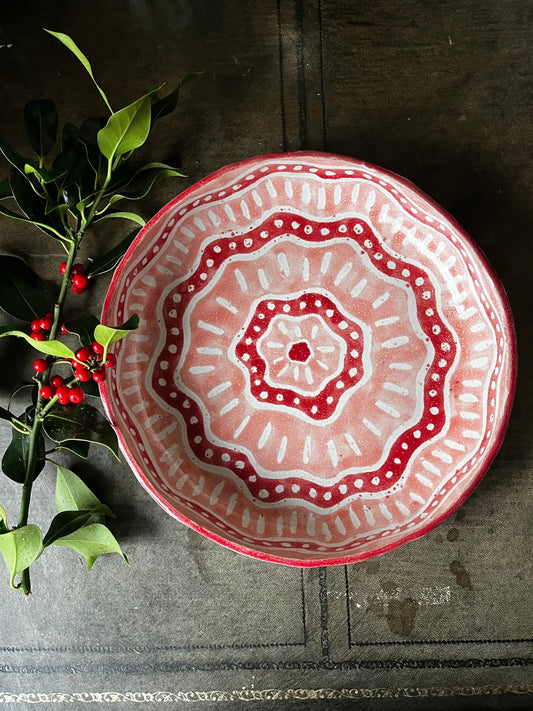 Lurline Serving Bowl Lrg in Batik Red & Coral